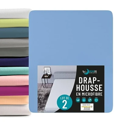 Afbeelding van Dreamzie Set van 2 hoeslakens, 140 x 190/200 cm, microvezel (100% polyester), Oeko Tex ceruleumblauw matrashoes cm