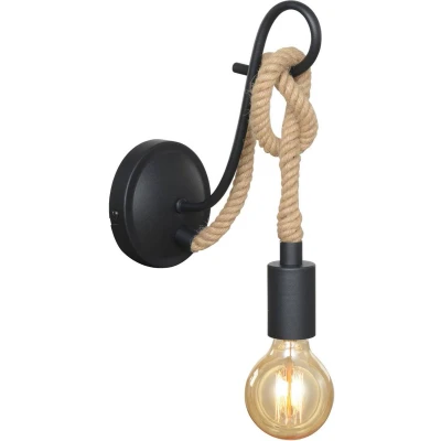 Afbeelding van Lucande wandlamp 1licht ijzer, touw H: 25.5 cm E27 zwart, lichtbruin