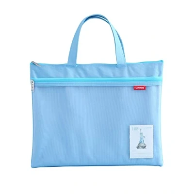 Afbeelding van A4 documententas met ritssluiting, nylon draagtas, nettas, waterdicht, dubbele kleine etiketten, studenten, kantoor, reisbenodigdheden, blauw