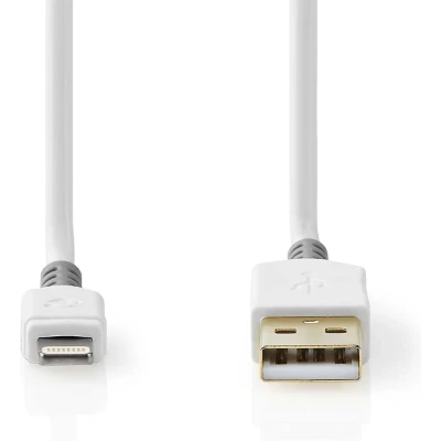 Afbeelding van Data en Oplaadkabel Apple Lightning 8 pins male USB A 2,0 m Wit Nedis