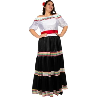 Afbeelding van Funidelia Mexicaans Kostuum voor vrouwen Mexico &amp; Mariachi&#039;s, Mexicaanse schedel, Halloween, Day of the Dead Volwassenen Accessoire verkleedkleding en rekwisieten carnaval feesten Maat XXL Zwart