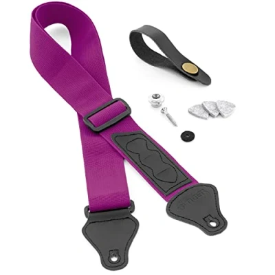 Afbeelding van TIGER UAC4 PU PACK Ukelele gordelset (met riem, halsband, eindknop en 3 plectrums van vilt voor sopraan, concert, tenor, bariton), violet