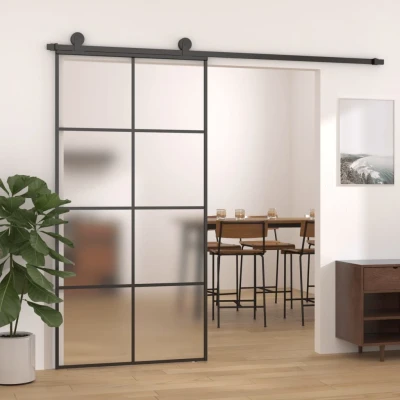 Afbeelding van Schuifdeur 102,5x205 cm aluminium en ESG glas zwart