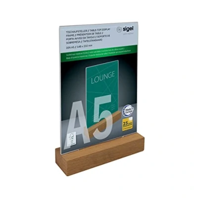 Afbeelding van Sigel TA254 Tafelstatief Voor papierformaat: DIN A5 Glas (helder), Hout 1 stuk(s)