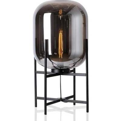 Afbeelding van Smoke Glazen Tafellamp, Metaal, E27 Fitting, 23x45cm, Zwart