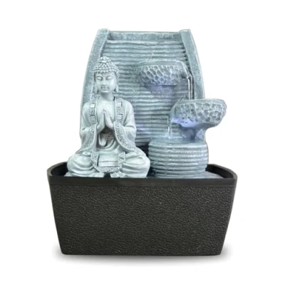 Afbeelding van Binnenfontein Waterval Afneembaar Boeddhabeeld Tafelfontein LED Licht Wit Gesloten Circuit Zen Decoratie Woonkamer Slaapkamer Feng Shui Nuttig Cadeau H 26 cm Wijsheid Zen&#039;Light