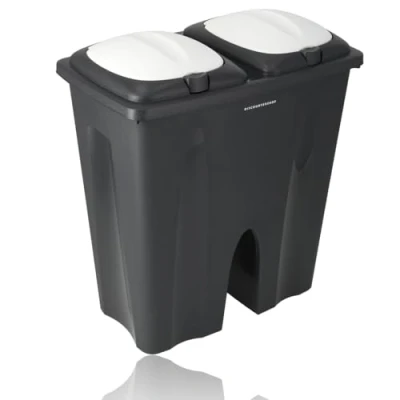 Afbeelding van Afvalemmer met Deksel 50liter Afvalscheiding prullenbak Afvalbak (2x 25L) Zwart
