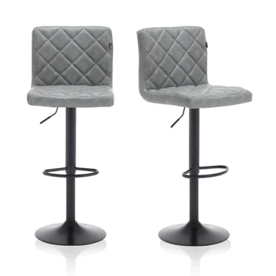 Afbeelding van Meisterhome® Barkruk Barstoel set van 2 Barkrukken Kruk Barstoelen met rugleuning Keukenstoel Industrieel Verstelbaar Voetsteun Lichtgrijs