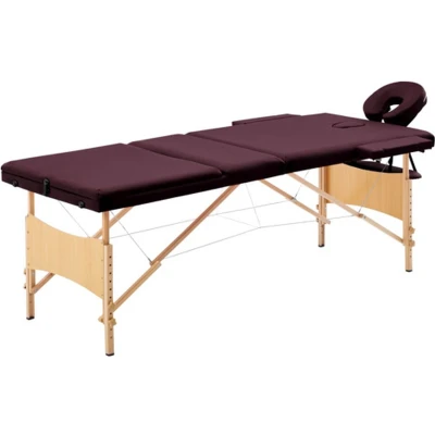 Afbeelding van vidaXL Massagetafel inklapbaar 3 zones hout wijnpaars
