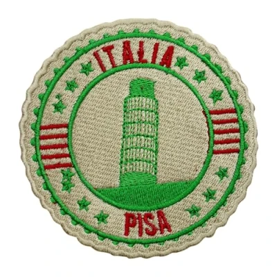 Afbeelding van Reispatch Italië Toren van Pisa Groovy geborduurde patch om op te strijken of naaien voor kleding enz. 9 cm