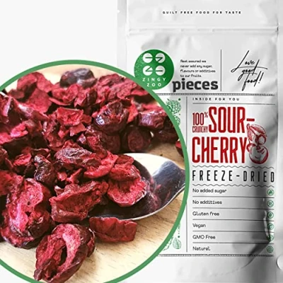 Afbeelding van Gevriesdroogde Zuurkersen Stukjes 100% Cherry Pieces Freeze Dried Fruit Zure Kersen Gedroogde Sauerkirschen Fruitstukjes ZingyZoo