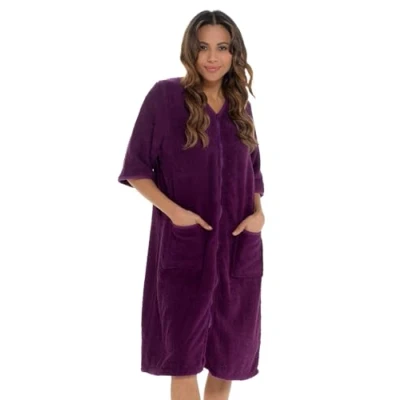 Afbeelding van Undercover Badjas voor dames, met of zonder capuchon, ritssluiting, van badstof, 100% katoen, Paars.