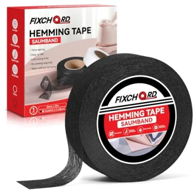 Afbeelding van FIXCHORD Strijkband, strijkband voor zoom, Wonder Web zoomband, naadloos opstrijkband, zoomband kleding, strijken en bevestiging, zwart, 30 m x mm