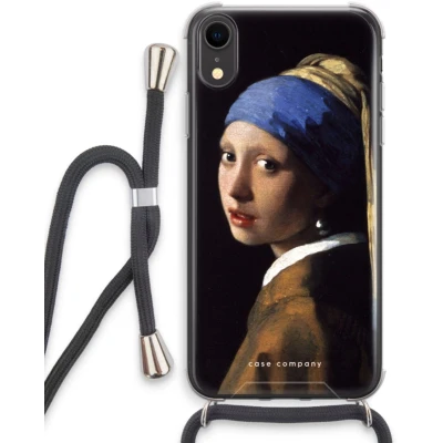 Afbeelding van Case Company® hoesje met Koord geschikt voor iPhone XR The Pearl Earring Telefoonhoesje Zwart Extra Bescherming aan alle Kanten en Over de Schermrand
