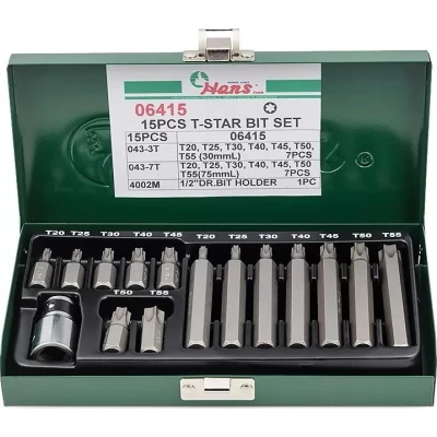 Afbeelding van Zeskantschroevendraaier bit socket TORX HANS 10 mm 14 stuks (kort en lang)