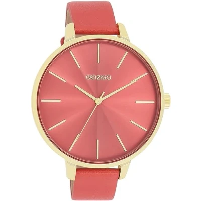 Afbeelding van OOZOO Timepieces Goudkleurige horloge met rode leren band C11255