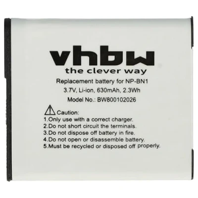 Afbeelding van vhbw Li ION batterij 600 mAh (3,6 V) voor Sony Cybershot DSC W670, W690, W710, W730, W810, W830 zoals NP BN1.