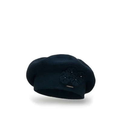 Afbeelding van VIVISENCE Baskenmuts voor dames, elegante wintermuts, warm, comfortabel, winter en herfst, dikke gebreide muts, klassieke muts gemaakt in de EU, donkerblauw, één maat, Donkerblauw