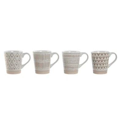Afbeelding van Set van 4 mokken Home ESPRIT Wit Beige Keramiek Boho 360 ml