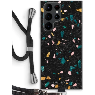 Afbeelding van Case Company® hoesje met Koord geschikt voor Samsung Galaxy S22 Ultra Terrazzo N10 Telefoonhoesje Zwart Bescherming aan alle Kanten en Over de Schermrand