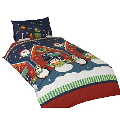 Afbeelding van Peuter kerst dekbedovertrek Santas Grotto blended katoen