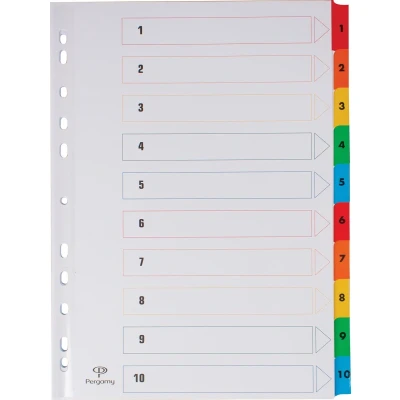 Afbeelding van Pergamy tabbladen met indexblad, ft A4, 11 gaatsperforatie, geassorteerde kleuren, set 1 10