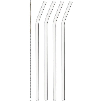 Afbeelding van Leonardo Ciao Glazen Rietjes met Knik 23cm 4 stuks + borstel