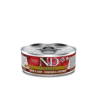 Afbeelding van N&amp;D Quinoa natvoeding voor de kat Skin &amp; Coat Hert 80 gr. per 24 stuks