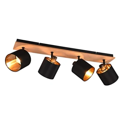 Afbeelding van REALITY TOMMY Spot Houtkleur excl. 4 x E14 Rechthoek Zwart goud