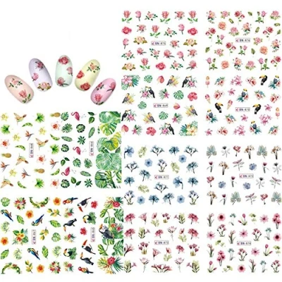 Afbeelding van KADS nail Art sticker full wrap ruimte design bloem bladeren flamingo tattoo