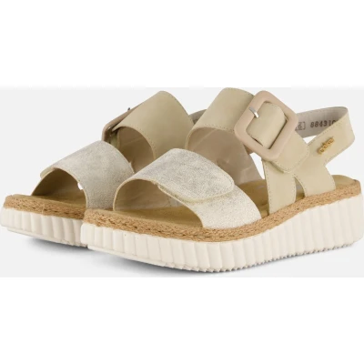 Afbeelding van Rieker Sandalen met sleehak, Dames, Maat: 43, Beige Hoogwaardig imitatieleer