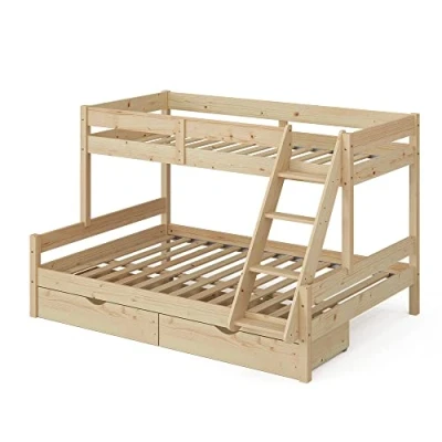Afbeelding van Vitalispa stapelbed &quot;Everest&quot;, naturel hout, 140x200/90x200 cm met laden