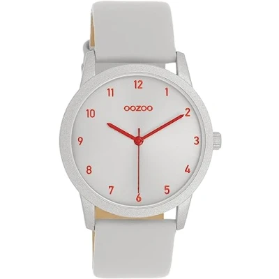 Afbeelding van Oozoo Timepieces Dameshorloge met leren band, modern dameshorloge, elegant, analoog, rond horloge (38 mm behuizing), Lichtgrijs, Armband