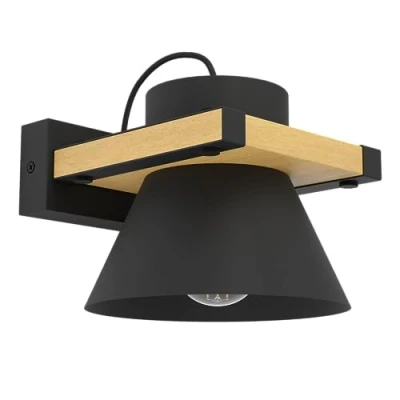 Afbeelding van EGLO Maccles Wandlamp E27 18 cm Zwart/Bruin Staal/Hout