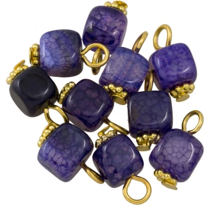 Afbeelding van Violet Agaat Bedel Kubus (14 16 x 7 8 6 7.5 mm) Goud (10 Stuks)