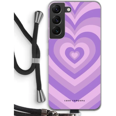 Afbeelding van Case Company® hoesje met Koord geschikt voor Samsung Galaxy S22 Hart Paars Telefoonhoesje Zwart Bescherming aan alle Kanten en Over de Schermrand