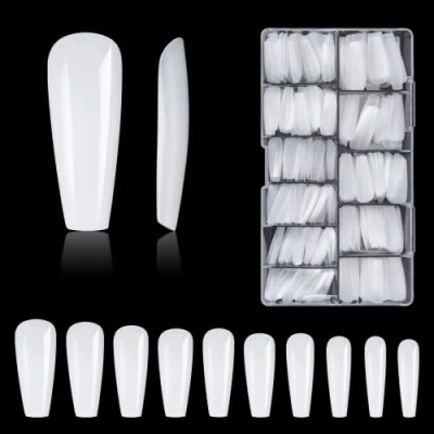 Afbeelding van Carehabi Kunstnagels, 500 stuks, acryl, transparant, Amerikaanse nagelset, met opbergkoffer voor manicurestudio&#039;s en doe het zelf, nagelkunst thuis, 10 maten (wit)