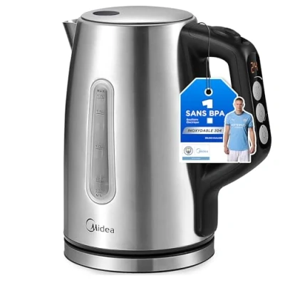 Afbeelding van Midea Waterkoker met temperatuurregeling (40, 60, 70, 80, 90, 100 graden), roestvrij staal 1,7 l, kettle 2200 W venster, warmhoudfunctie gedurende 60 minuten