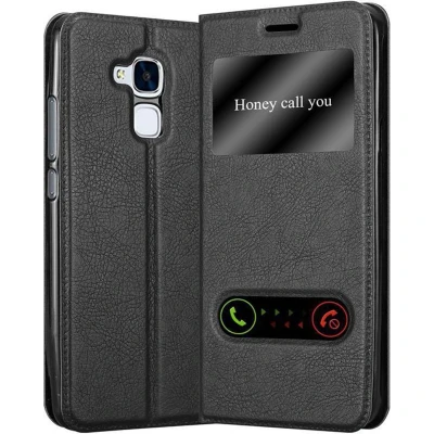 Afbeelding van Cadorabo Hoesje geschikt voor Honor 5C in KOMEET ZWART Beschermhoes met magnetische sluiting, standfunctie en 2 kijkvensters Book Case Cover Etui