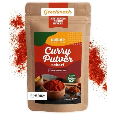 Image de Curry en Poudre fort Monte Nativo (500g) Épicé de Épices aromatiques séchées avec soin, idéales pour Cuisiner et Assaisonner Arôme Goût intenses