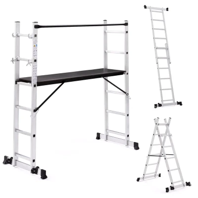 Image de Échafaudage aluminium échelle multifonction avec plateforme modulable sur roues, hauteur 165 CM