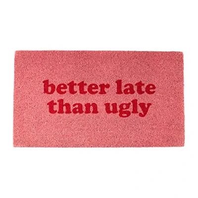 Image de Fisura Tapis d&#039;entrée original en noix de coco &quot;Mieux vaut tard que jamais&quot; avec support antidérapant PVC. Paillasson d&#039;intérieur et d&#039;extérieur. Peint à la main. Taille : 70 cm x 40 Couleur rose
