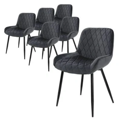 Afbeelding van ML Design Set van 6 Eetkamerstoelen Eetkamerstoel met Rugleuning en Armleuningen, Antraciet, Fluwelen Zitting, Metalen Poten, Keukenstoelen Woonkamerstoelen Gestoffeerde Stoelen Krukken
