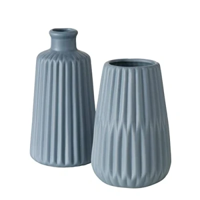 Afbeelding van Boltze Home Vaas Esko ribbel porselein H18cm Dia 9cm Lichtblauw in 2 verschillende uitvoeringen