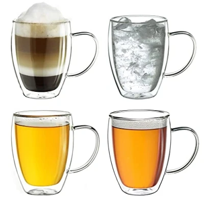 Afbeelding van Creano Theeglas, koffieglas, dubbelwandig, thermisch glas, met handvat, groot, van borosilicaatglas, 4 x 250 ml