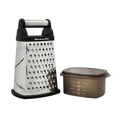 Image de KitchenAid Râpe à Fromage en Inox 4 Faces, Récipient Plastique Ajustable, 16.5 x 13 26 cm