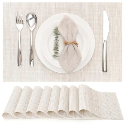 Afbeelding van Myir JUN Platsets, tafelmatten voor binnen, afwasbaar, antislip, hittebestendig, geweven tafelsets tafelkleden, stoffen placemat (beige, 8 stuks)