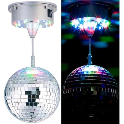 Image de Lunartec : Boule disco rotative Ø 15 cm avec socle, 18 LED colorées et 2 effets lumineux
