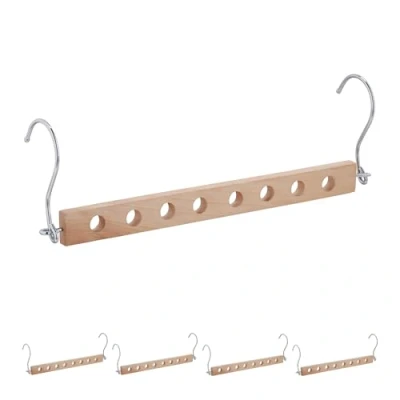 Afbeelding van Relaxdays ruimtebesparende kledinghangers set van 5 10x31x5 cm voor kledingkast natuur zilver