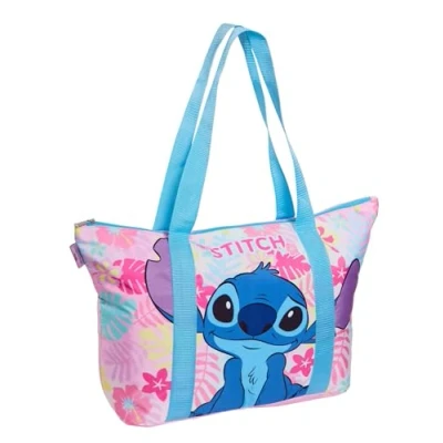 Afbeelding van Disney Stitch Draagtas voor dames en meisjes, strandtas met ritssluiting, volledig gevoerd, grote handgreep aan de bovenkant, boodschappentas &#039;s nachts, Roze,